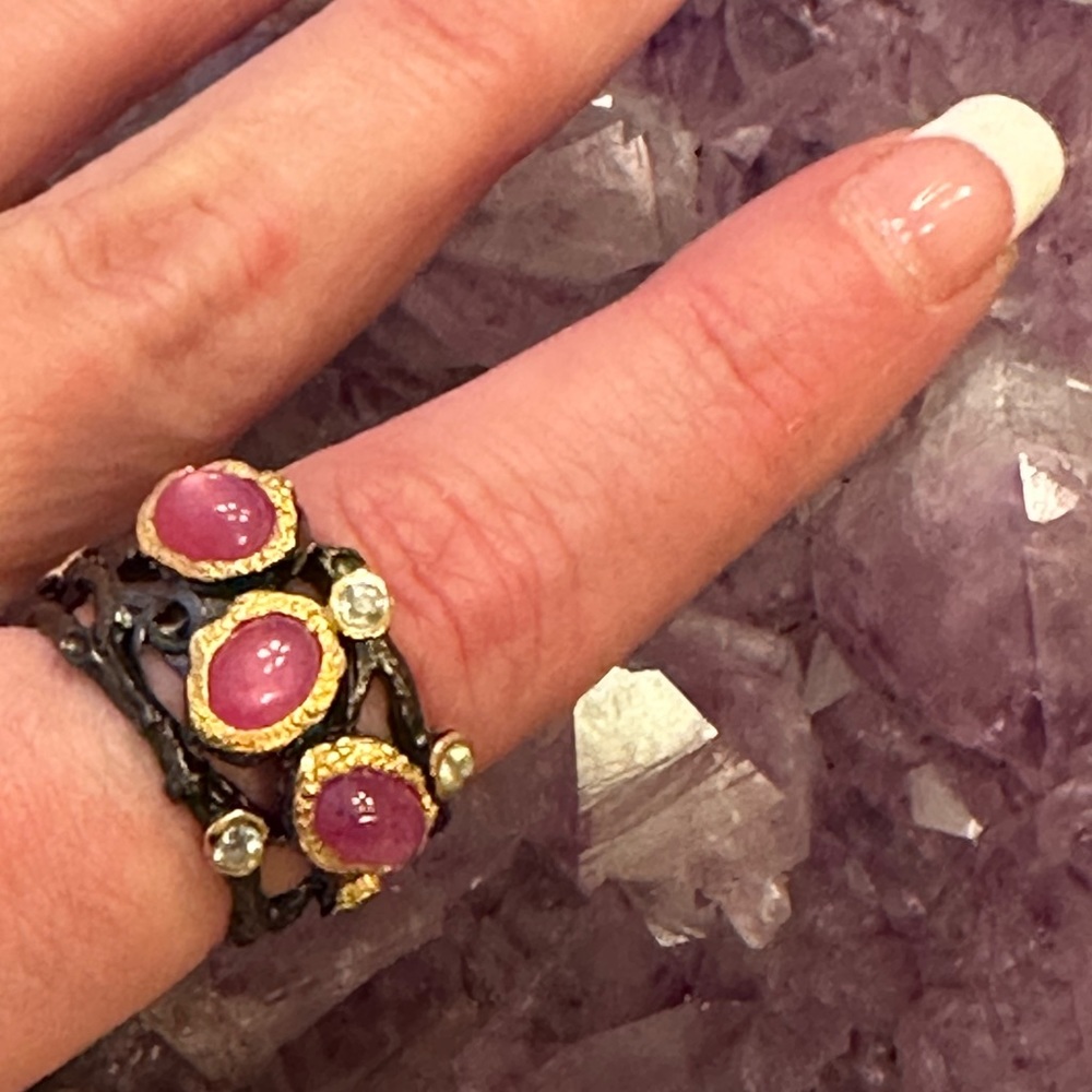 Star Ruby Blackened 925 Sterling Silver Band Ring - image 6